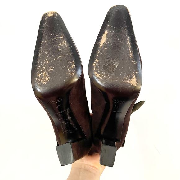 Vintage Prada Brown Green Suede Tie Strap Two-Tone Knee High Block Heel Boots 38 - Picture 11 of 12